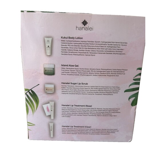 Hanalei Sampler Set Kukui Body Lotion, Facial Aloe Gel & 3 Lip Treatments New - Picture 2 of 11